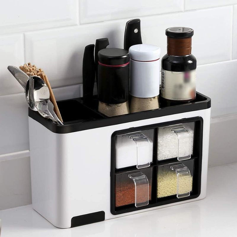 Kitchen Condiment Organizer - Spice Jar Set with Tray