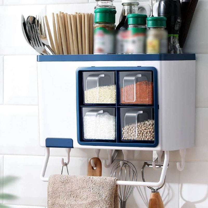 Kitchen Condiment Organizer - Spice Jar Set with Tray