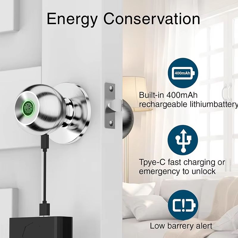 Smart Fingerprint Door Knob - Keyless Biometric Lock