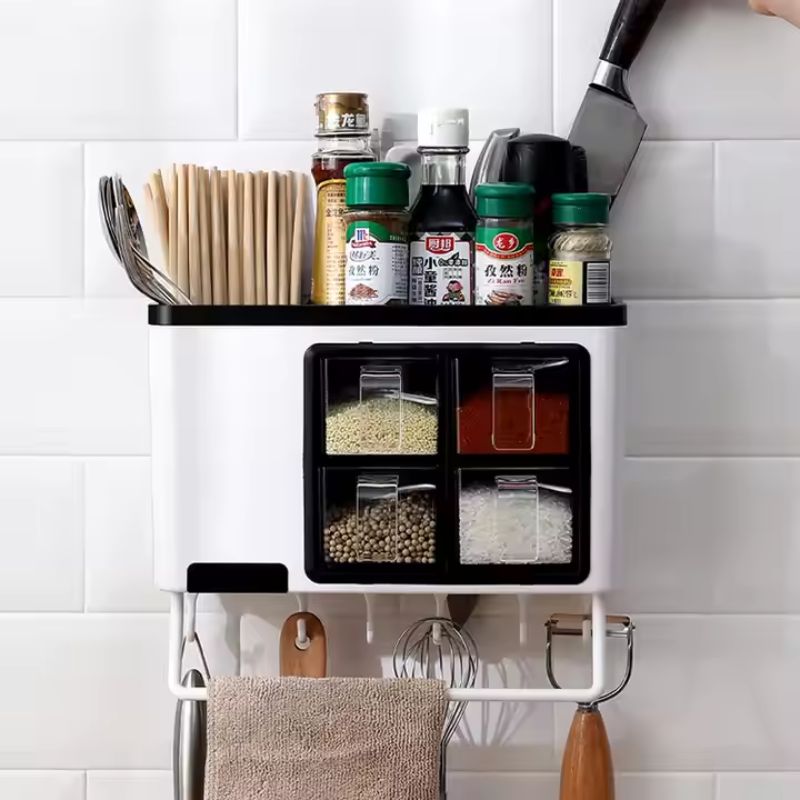 Kitchen Condiment Organizer - Spice Jar Set with Tray