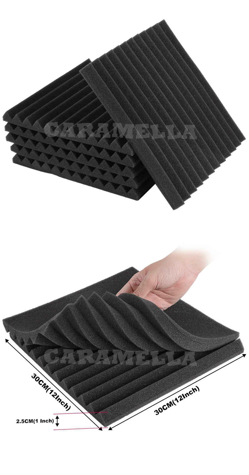 Soundproof Absorbing Foam Panels – Noise Reduction & Echo Control (12 or 24 pcs)