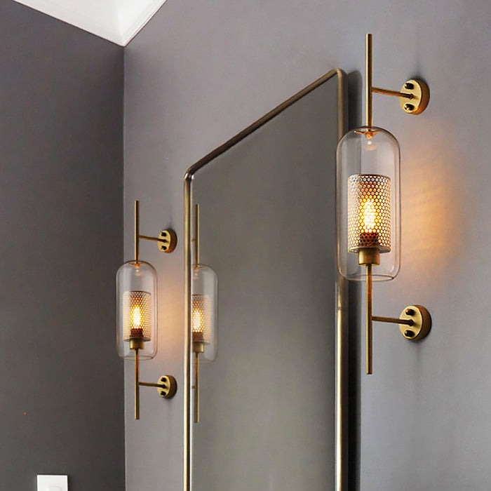 Glass shade wall light