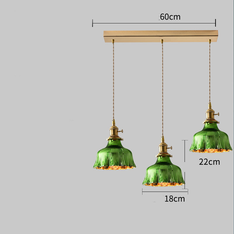 Simple Retro Dining Room Full Copper Glass Chandelier