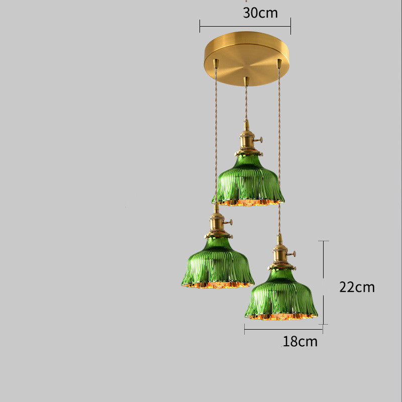 Simple Retro Dining Room Full Copper Glass Chandelier