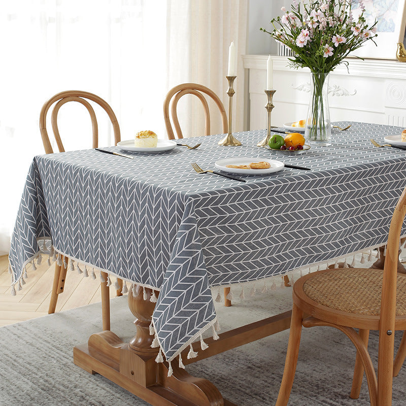 Fishbone Pattern Cotton Linen Rectangular Desk Dining Table