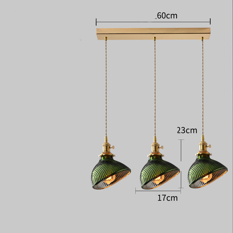 Simple Retro Dining Room Full Copper Glass Chandelier