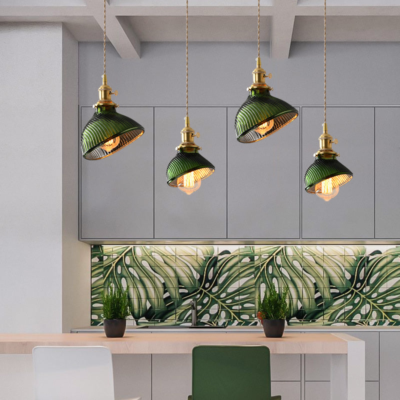 Simple Retro Dining Room Full Copper Glass Chandelier