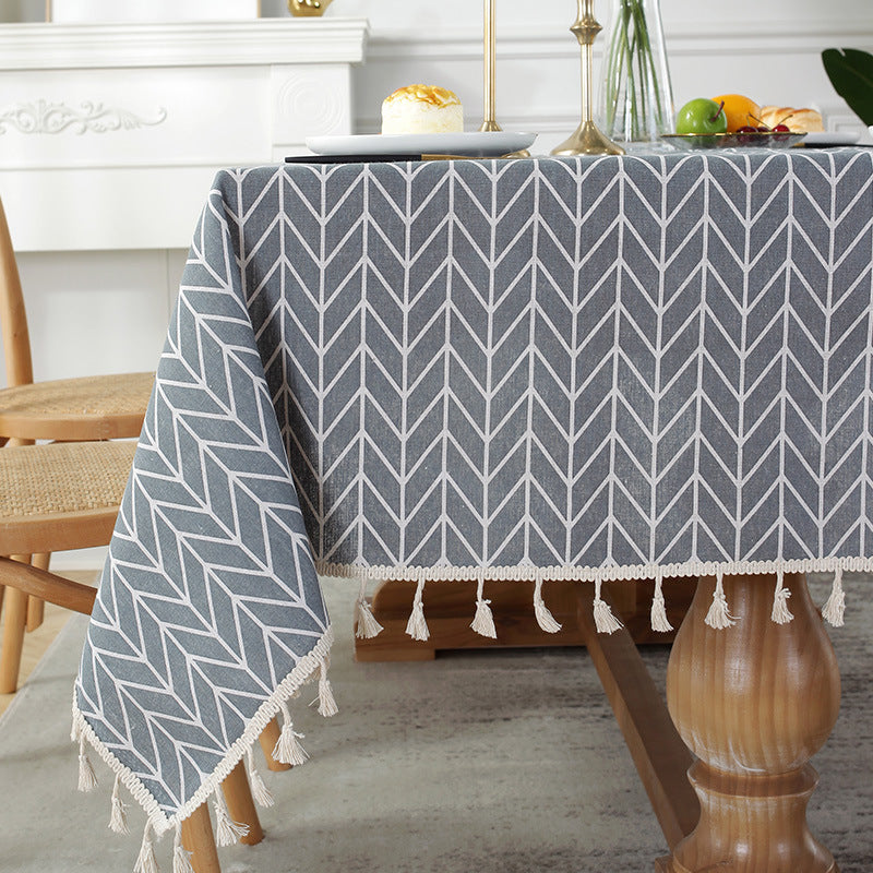 Fishbone Pattern Cotton Linen Rectangular Desk Dining Table