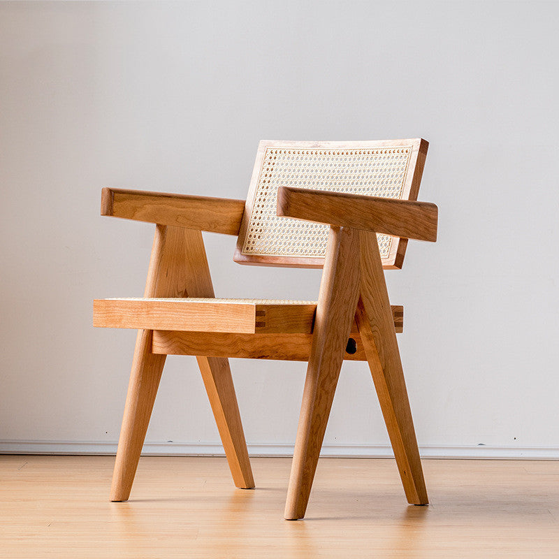 Home Solid Wood Vintage Rattan Dining Chair