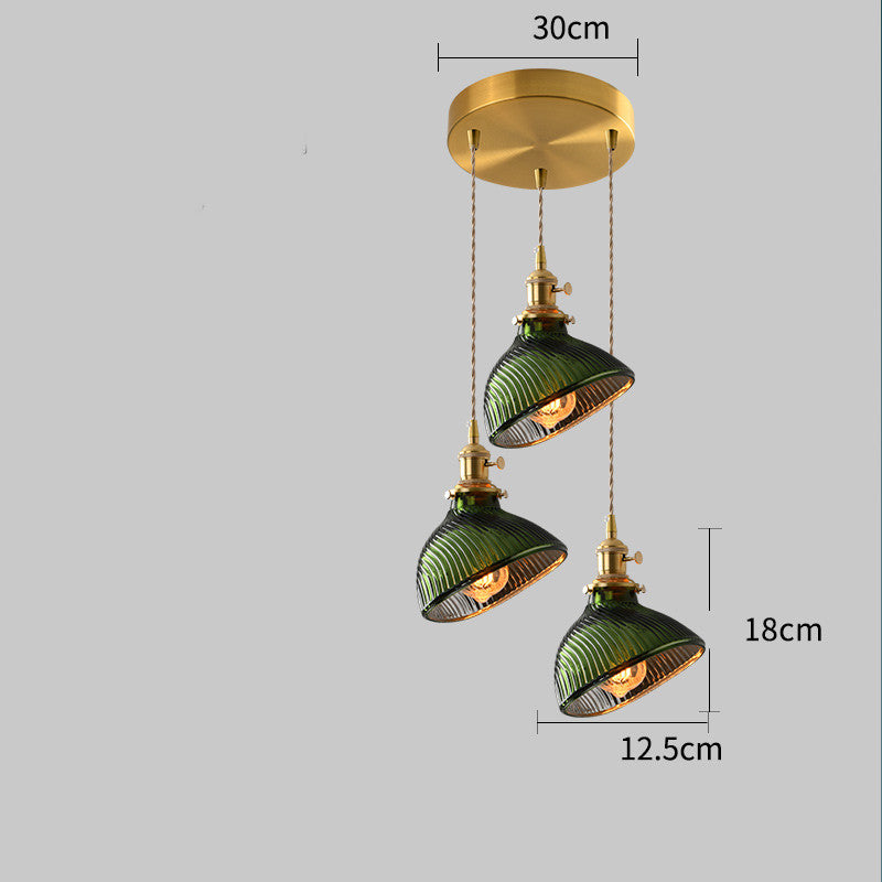 Simple Retro Dining Room Full Copper Glass Chandelier