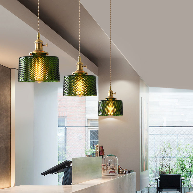 Simple Retro Dining Room Full Copper Glass Chandelier