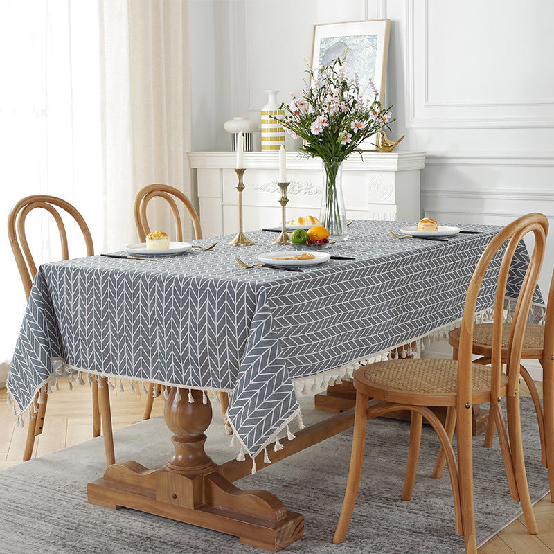 Fishbone Pattern Cotton Linen Rectangular Desk Dining Table