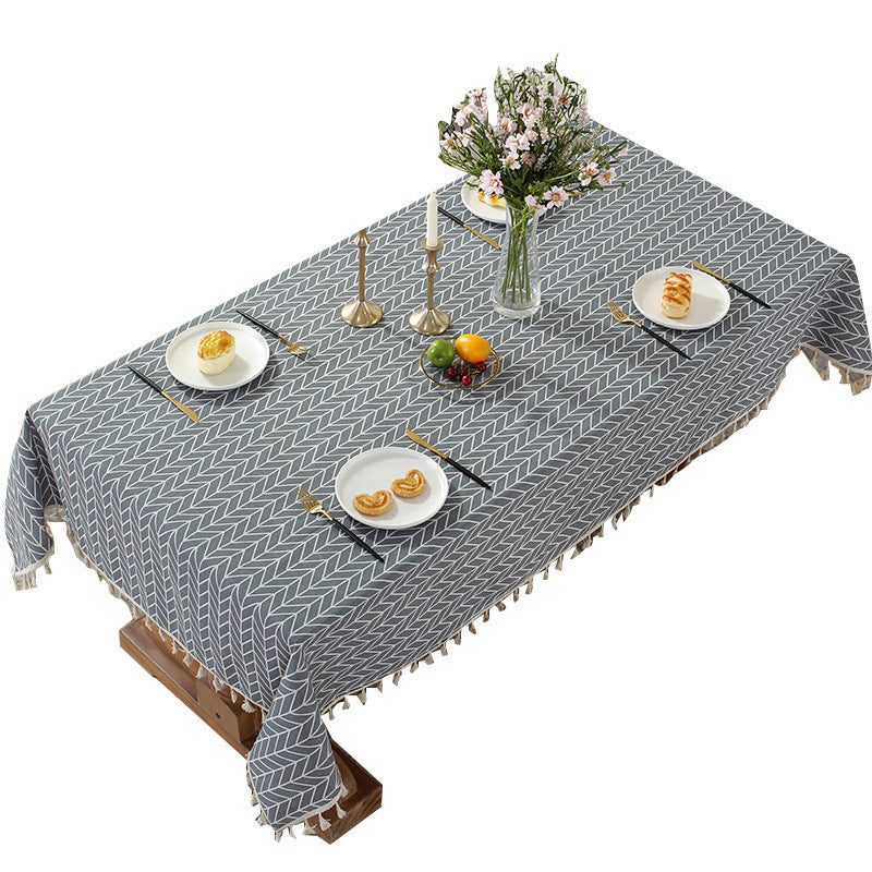 Fishbone Pattern Cotton Linen Rectangular Desk Dining Table