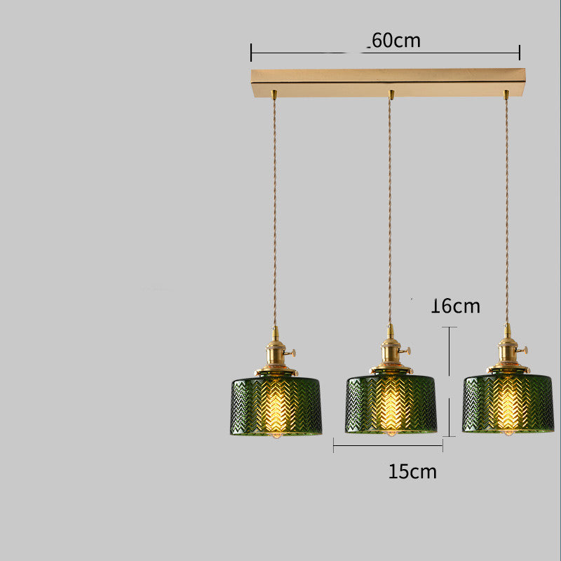 Simple Retro Dining Room Full Copper Glass Chandelier