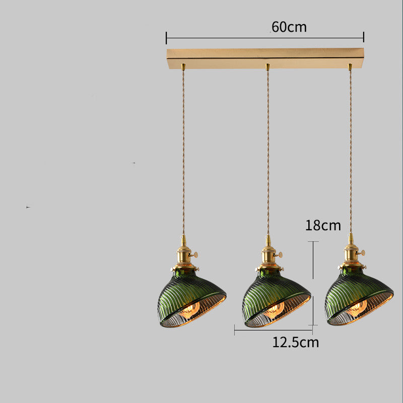 Simple Retro Dining Room Full Copper Glass Chandelier