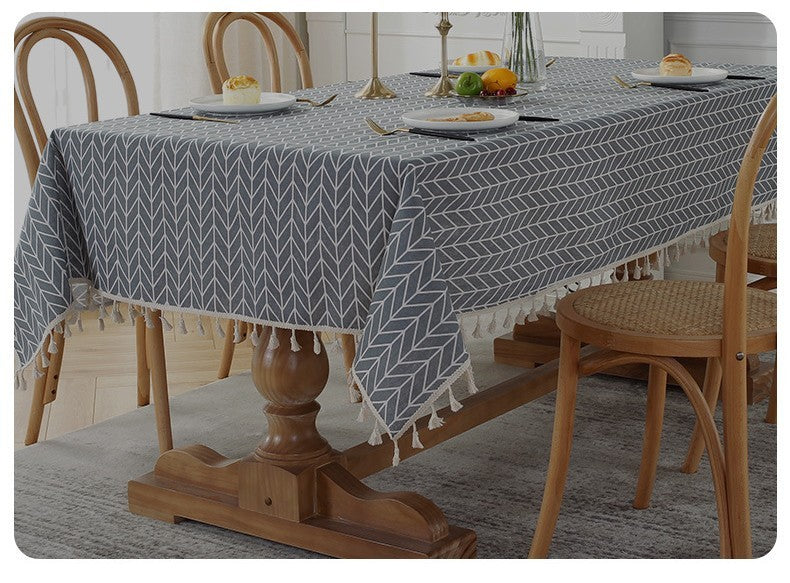 Fishbone Pattern Cotton Linen Rectangular Desk Dining Table