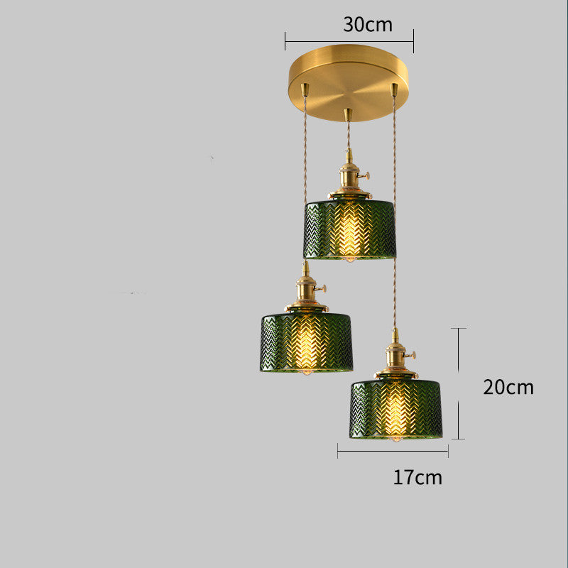 Simple Retro Dining Room Full Copper Glass Chandelier